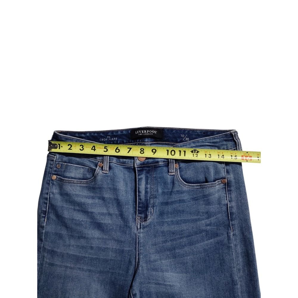 Liverpool Los Angeles The Crop Flare Jeans Blue Raw Frayed Hem Size 10/30 - Picture 6 of 11